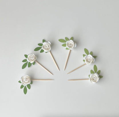 Mverse 18 Pcs Small Paper Flowers for Crafts, Paper Rose for Graduation Cap, Shadow Box Decoration, Party Table Confetti Décor (White)