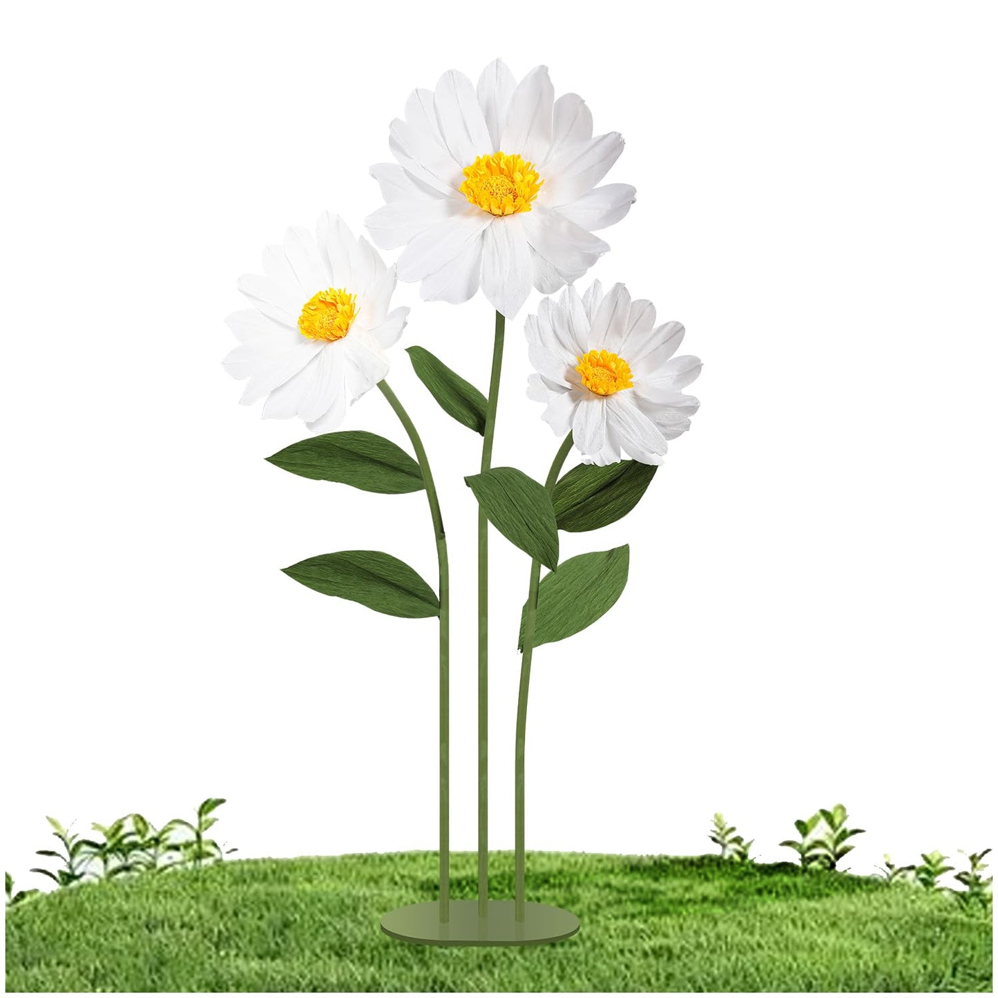 Mverse Giant Standing Flowers with Heavy Duty Base, 5-7ft Life Size Artificial Paper Dasiy Decorations for Wedding Backdrop, Nursery Wall Decor & Luxury Party Photo Booth Props (White)