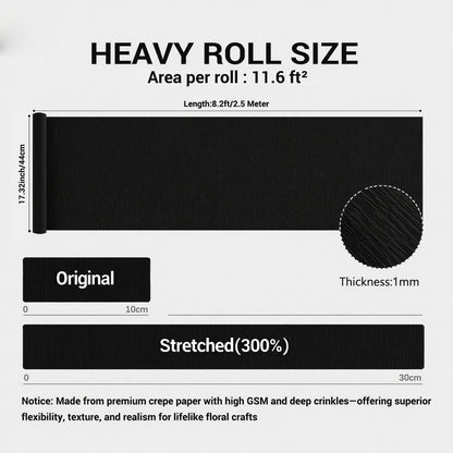 Heavy Crepe Paper for Flower Making, DIY Crafts | Italian-Quality Crepe Paper with 300% Stretch | Papel Crepe de Colores Paquete