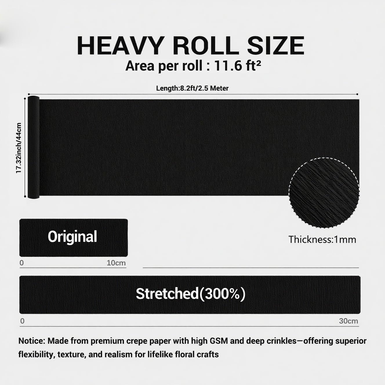 Heavy Crepe Paper for Flower Making, DIY Crafts | Italian-Quality Crepe Paper with 300% Stretch | Papel Crepe de Colores Paquete