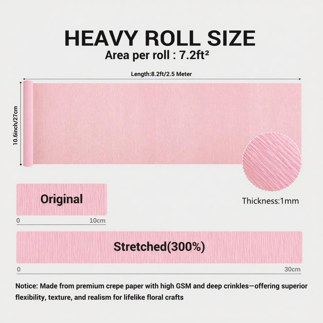 Heavy Crepe Paper for Flower Making, DIY Crafts | Italian-Quality Crepe Paper with 300% Stretch | Papel Crepe de Colores Paquete