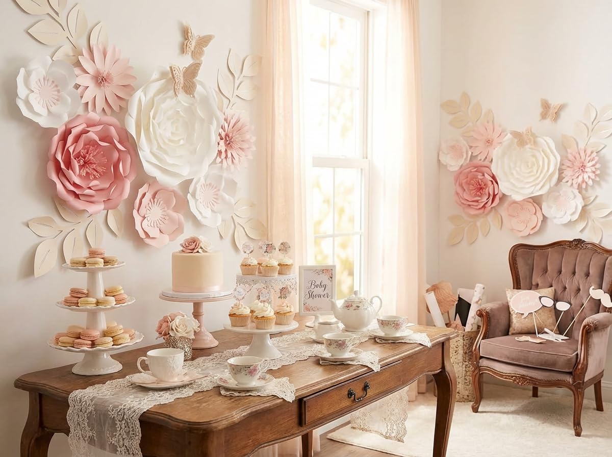 Mverse 3D Paper Flowers Decorations for Wall, Pre-Assembled Large Floral Decorations for Baby Girl Nursery Wall, Wedding Backdrop, Classroom Bulletin Board & Room Decor