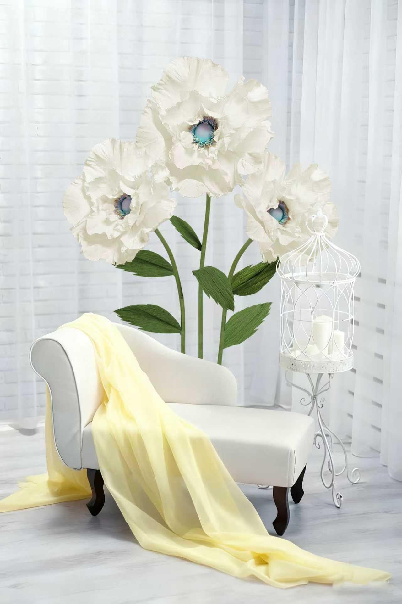 Mverse Giant Standing Flowers with Heavy Duty Base, 5-7ft Life Size Artificial Paper Dasiy Decorations for Wedding Backdrop, Nursery Wall Decor & Luxury Party Photo Booth Props (White)