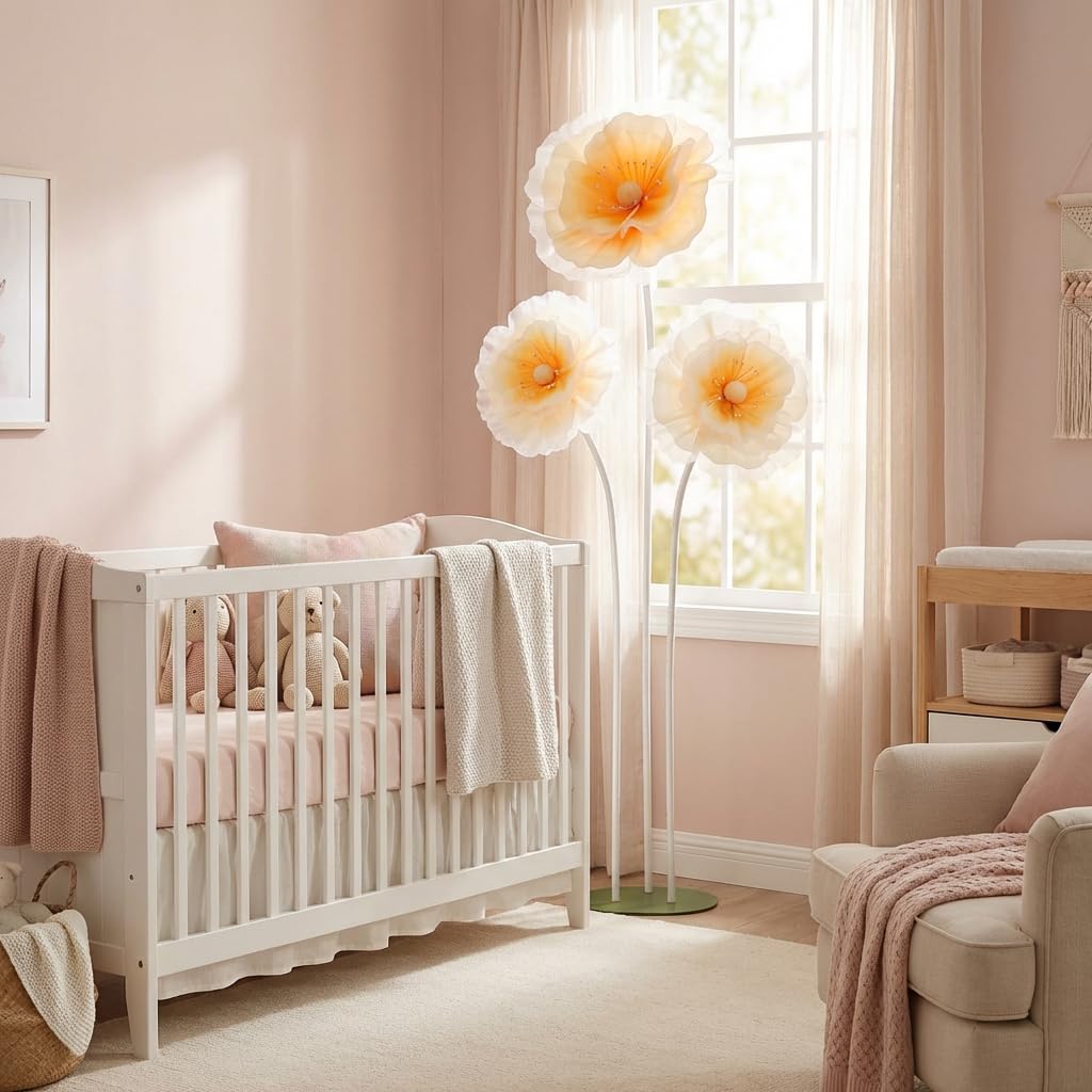 Mverse Giant Standing Flowers with Heavy Duty Base, 5-7ft Life Size Artificial Paper Dasiy Decorations for Wedding Backdrop, Nursery Wall Decor & Luxury Party Photo Booth Props (White)