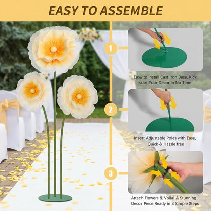 Mverse Giant Standing Flowers with Heavy Duty Base, 5-7ft Life Size Artificial Paper Dasiy Decorations for Wedding Backdrop, Nursery Wall Decor & Luxury Party Photo Booth Props (White)