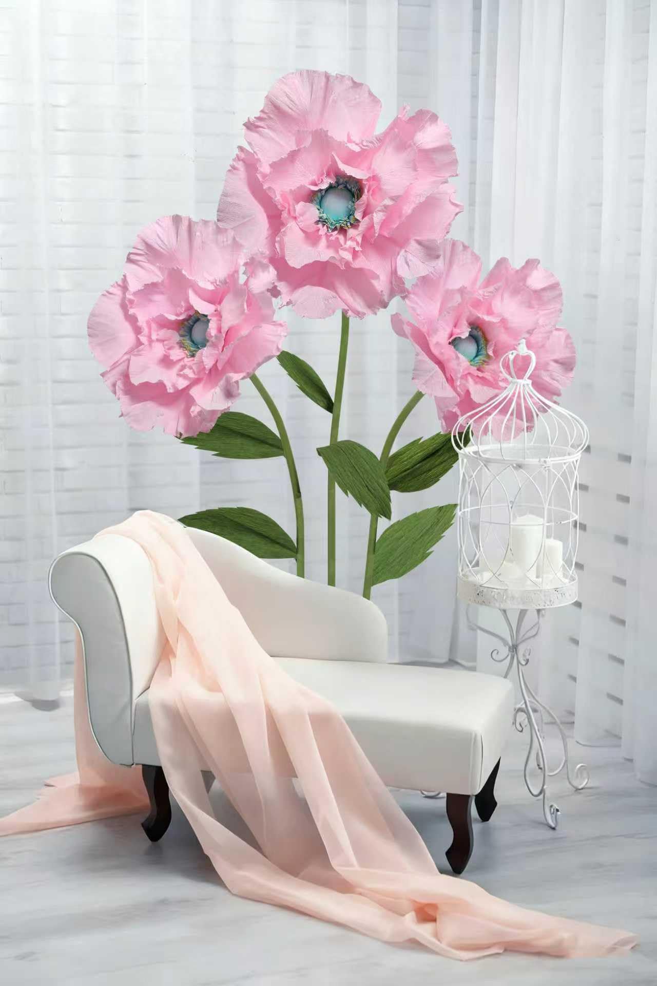 Mverse Giant Standing Flowers with Heavy Duty Base, 5-7ft Life Size Artificial Paper Dasiy Decorations for Wedding Backdrop, Nursery Wall Decor & Luxury Party Photo Booth Props (White)