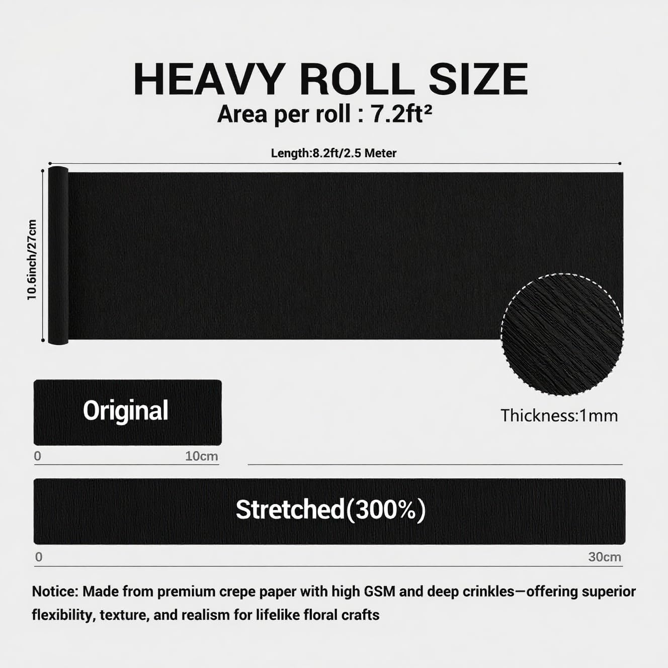 Heavy Crepe Paper for Flower Making, DIY Crafts | Italian-Quality Crepe Paper with 300% Stretch | Papel Crepe de Colores Paquete