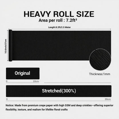 Heavy Crepe Paper for Flower Making, DIY Crafts | Italian-Quality Crepe Paper with 300% Stretch | Papel Crepe de Colores Paquete