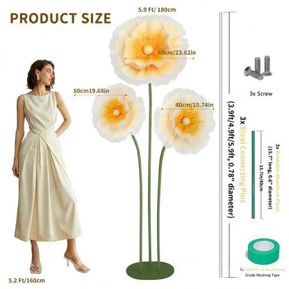 Mverse Giant Standing Flowers with Heavy Duty Base, 5-7ft Life Size Artificial Paper Dasiy Decorations for Wedding Backdrop, Nursery Wall Decor & Luxury Party Photo Booth Props (White)