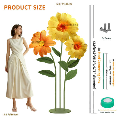 Mverse Giant Standing Flowers with Heavy Duty Base, 5-7ft Life Size Artificial Paper Dasiy Decorations for Wedding Backdrop, Nursery Wall Decor & Luxury Party Photo Booth Props (White)