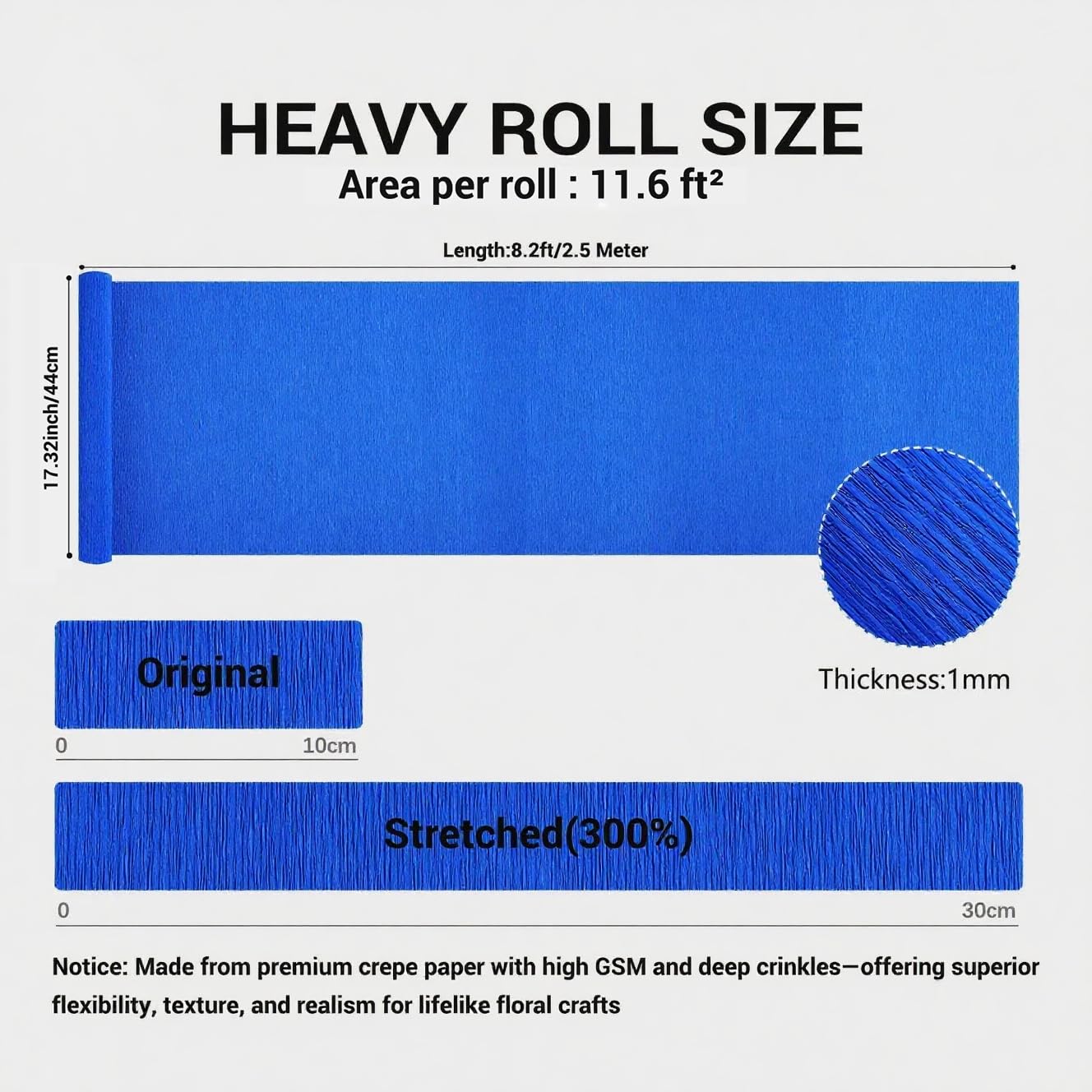 Heavy Crepe Paper for Flower Making, DIY Crafts | Italian-Quality Crepe Paper with 300% Stretch | Papel Crepe de Colores Paquete