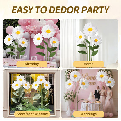 Mverse Giant Standing Flowers with Heavy Duty Base, 5-7ft Life Size Artificial Paper Dasiy Decorations for Wedding Backdrop, Nursery Wall Decor & Luxury Party Photo Booth Props (White)