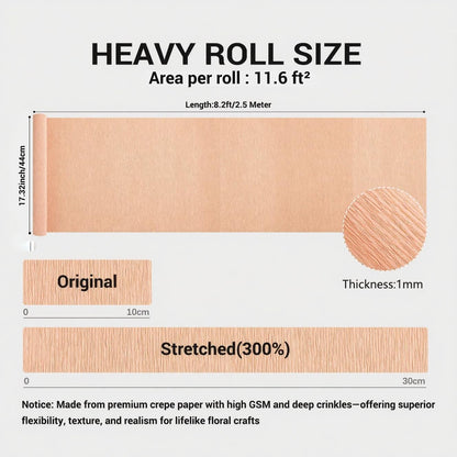 Heavy Crepe Paper for Flower Making, DIY Crafts | Italian-Quality Crepe Paper with 300% Stretch | Papel Crepe de Colores Paquete