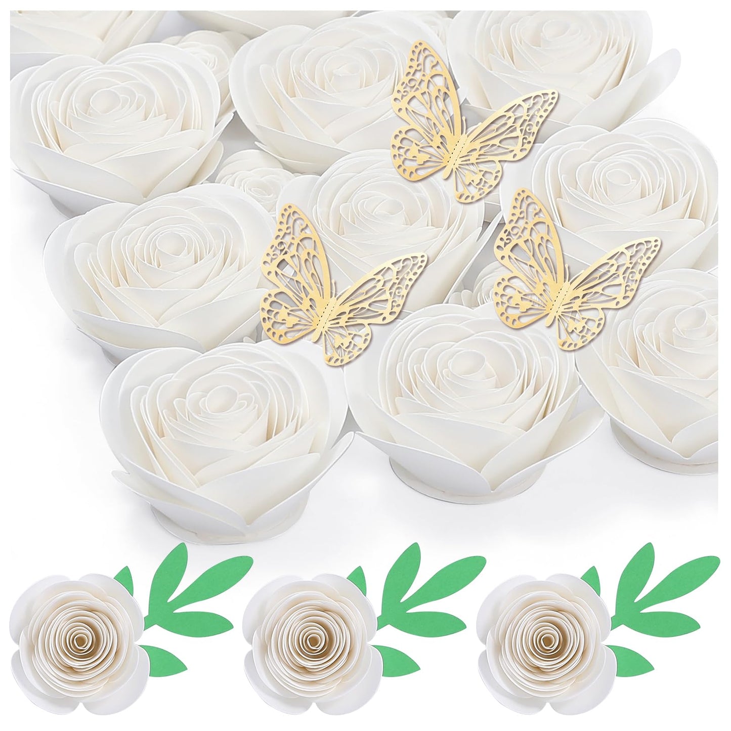 Mverse 18 Pcs Small Paper Flowers for Crafts, Paper Rose for Graduation Cap, Shadow Box Decoration, Party Table Confetti Décor (White)