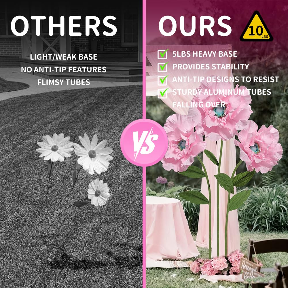 Mverse Giant Standing Flowers with Heavy Duty Base, 5-7ft Life Size Artificial Paper Dasiy Decorations for Wedding Backdrop, Nursery Wall Decor & Luxury Party Photo Booth Props (White)