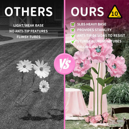 Mverse Giant Standing Flowers with Heavy Duty Base, 5-7ft Life Size Artificial Paper Dasiy Decorations for Wedding Backdrop, Nursery Wall Decor & Luxury Party Photo Booth Props (White)