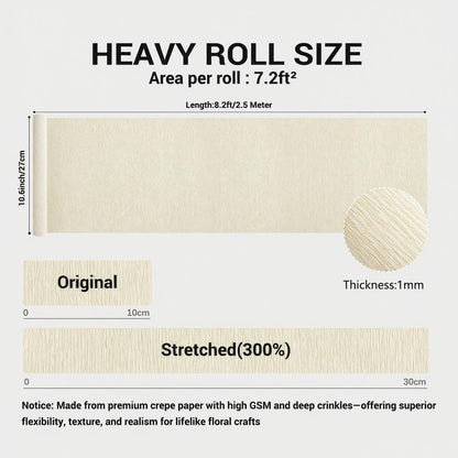 Heavy Crepe Paper for Flower Making, DIY Crafts | Italian-Quality Crepe Paper with 300% Stretch | Papel Crepe de Colores Paquete
