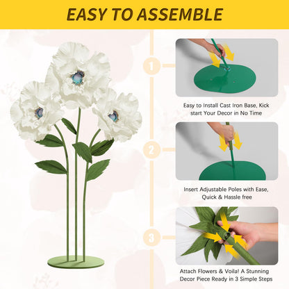 Mverse Giant Standing Flowers with Heavy Duty Base, 5-7ft Life Size Artificial Paper Dasiy Decorations for Wedding Backdrop, Nursery Wall Decor & Luxury Party Photo Booth Props (White)