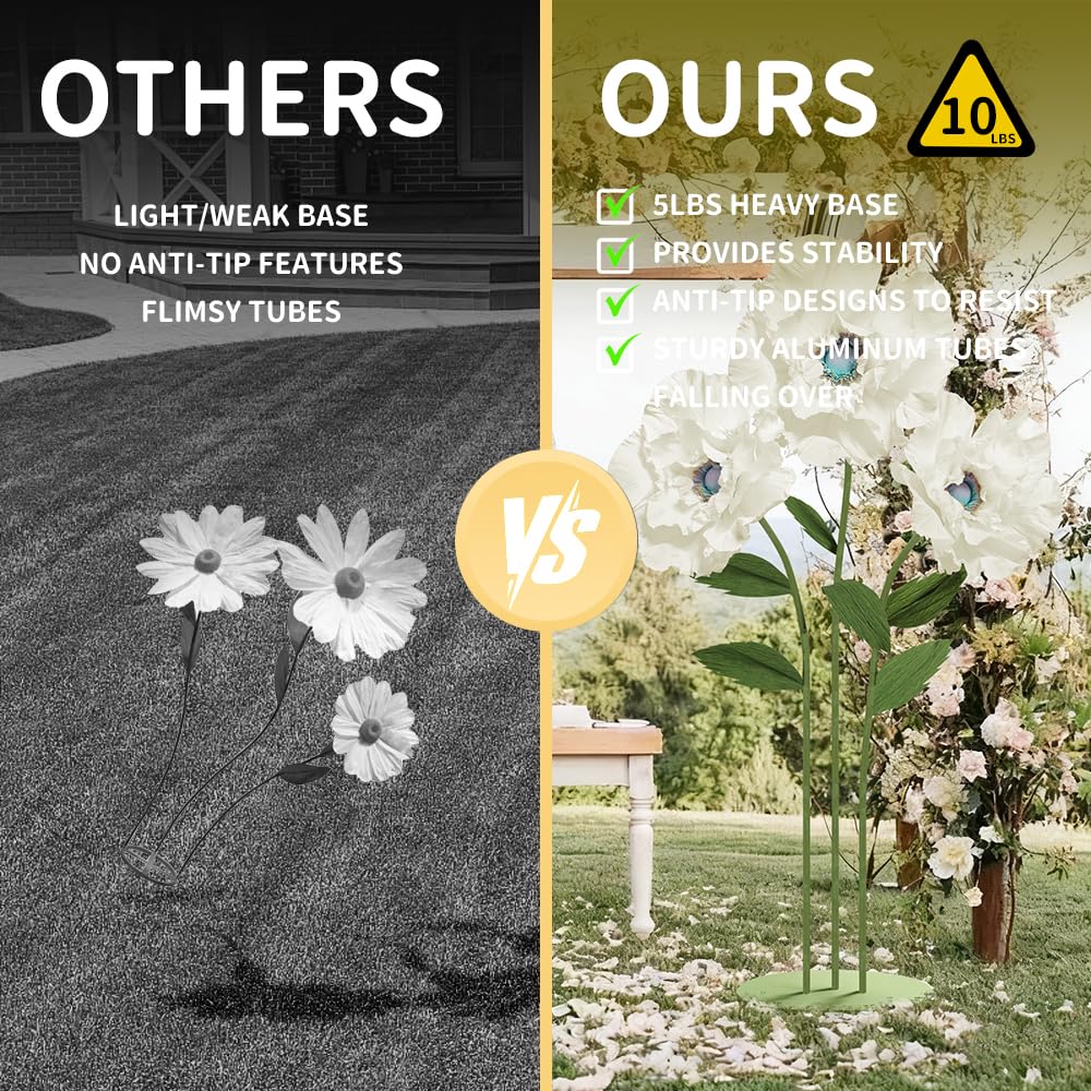 Mverse Giant Standing Flowers with Heavy Duty Base, 5-7ft Life Size Artificial Paper Dasiy Decorations for Wedding Backdrop, Nursery Wall Decor & Luxury Party Photo Booth Props (White)