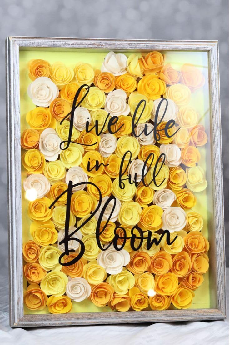 Mverse Yellow Roses Artificial Flowers, Rolled Paper Flowers Decorations for Floral Letters, Shadow Box Frame, Graduation Cap, Room Decor (18 Pieces, Light Yellow)