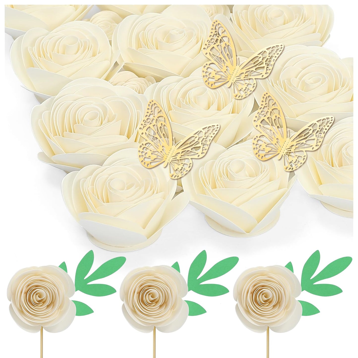 Mverse 3D Mini White Roses Artificial Flowers, Mini Paper Flowers Decorations for Custom Shadow Box Frame, Handmade Crafts DIY Gift (18 Pieces, Milky)