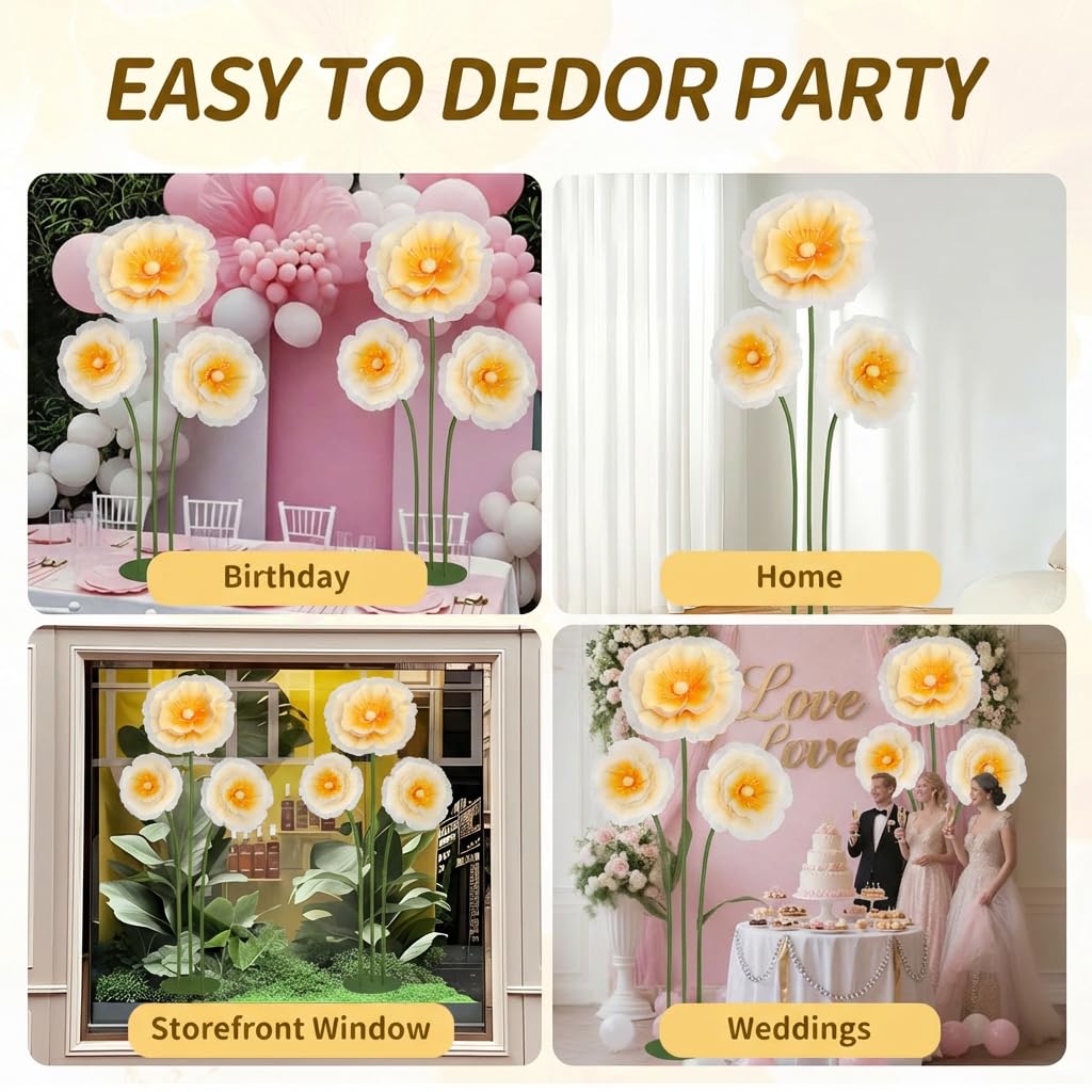 Mverse Giant Standing Flowers with Heavy Duty Base, 5-7ft Life Size Artificial Paper Dasiy Decorations for Wedding Backdrop, Nursery Wall Decor & Luxury Party Photo Booth Props (White)