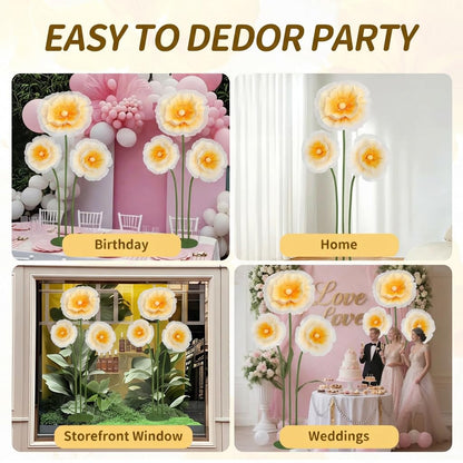 Mverse Giant Standing Flowers with Heavy Duty Base, 5-7ft Life Size Artificial Paper Dasiy Decorations for Wedding Backdrop, Nursery Wall Decor & Luxury Party Photo Booth Props (White)