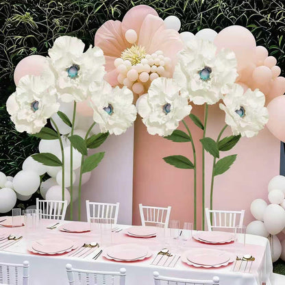 Mverse Giant Standing Flowers with Heavy Duty Base, 5-7ft Life Size Artificial Paper Dasiy Decorations for Wedding Backdrop, Nursery Wall Decor & Luxury Party Photo Booth Props (White)
