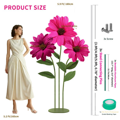 Mverse Giant Standing Flowers with Heavy Duty Base, 5-7ft Life Size Artificial Paper Dasiy Decorations for Wedding Backdrop, Nursery Wall Decor & Luxury Party Photo Booth Props (White)