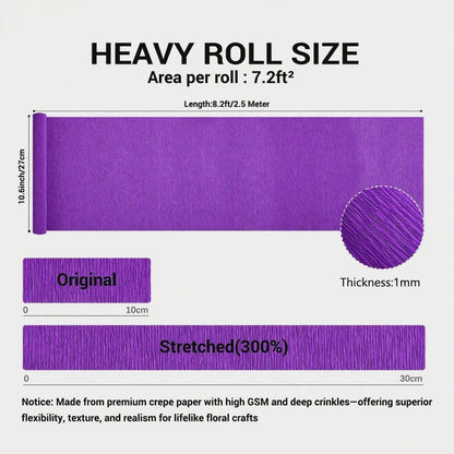 Heavy Crepe Paper for Flower Making, DIY Crafts | Italian-Quality Crepe Paper with 300% Stretch | Papel Crepe de Colores Paquete