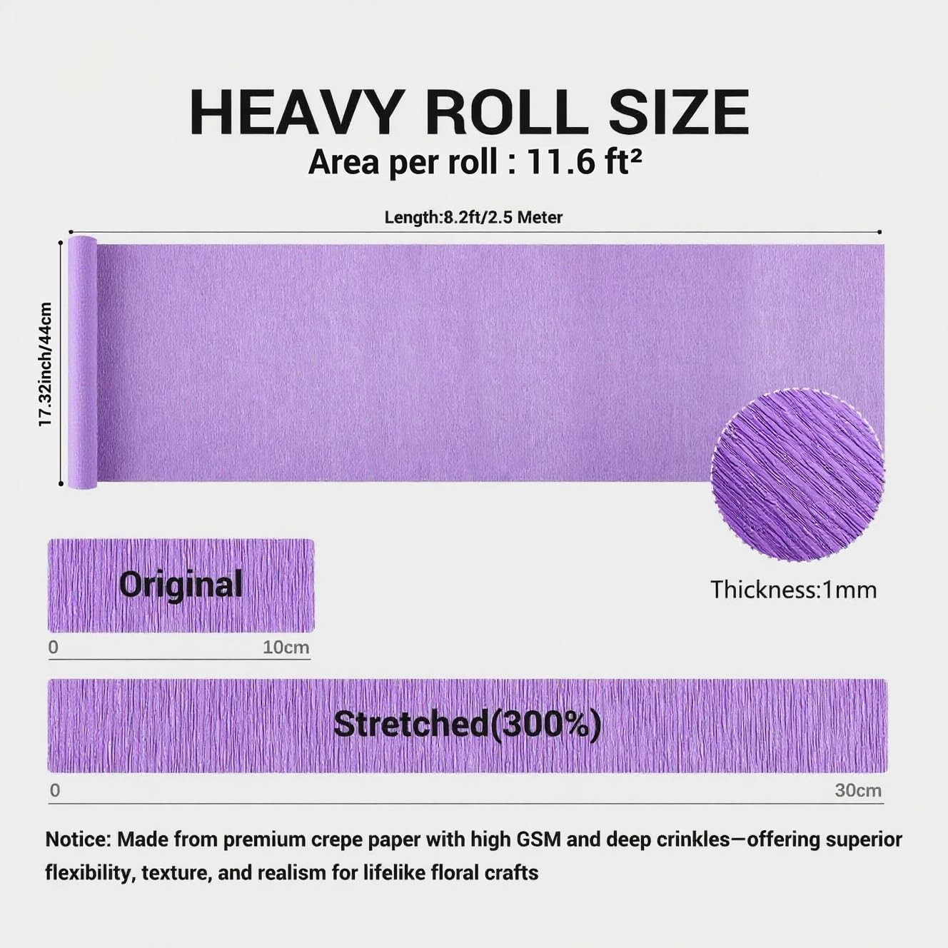 Heavy Crepe Paper for Flower Making, DIY Crafts | Italian-Quality Crepe Paper with 300% Stretch | Papel Crepe de Colores Paquete