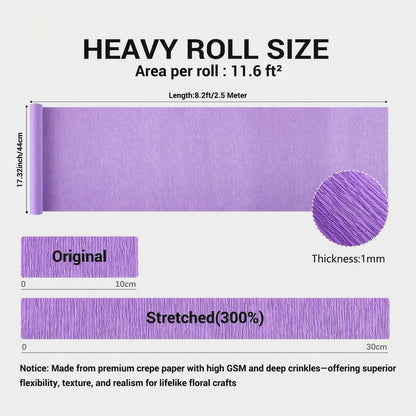 Heavy Crepe Paper for Flower Making, DIY Crafts | Italian-Quality Crepe Paper with 300% Stretch | Papel Crepe de Colores Paquete