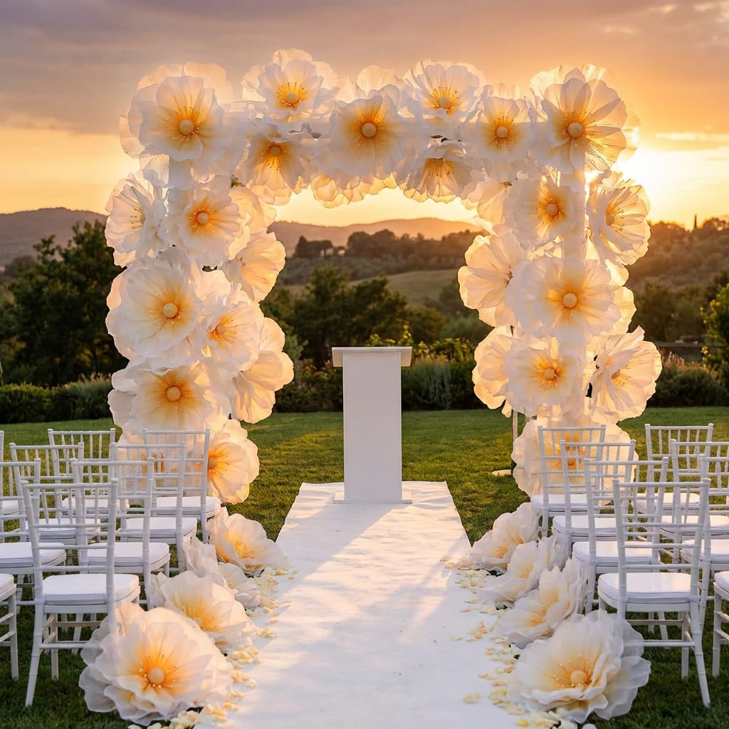 Mverse Giant Standing Flowers with Heavy Duty Base, 5-7ft Life Size Artificial Paper Dasiy Decorations for Wedding Backdrop, Nursery Wall Decor & Luxury Party Photo Booth Props (White)