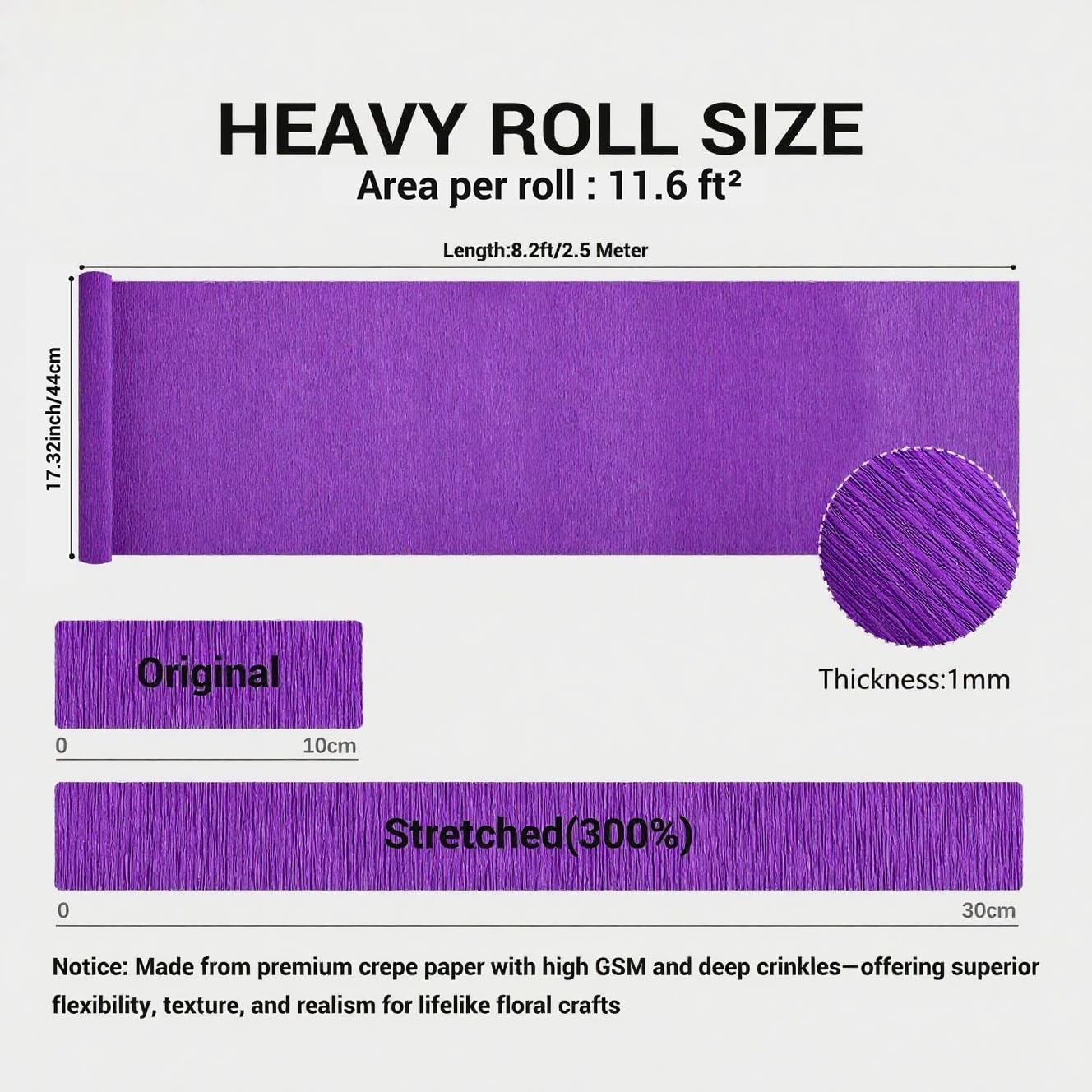Heavy Crepe Paper for Flower Making, DIY Crafts | Italian-Quality Crepe Paper with 300% Stretch | Papel Crepe de Colores Paquete