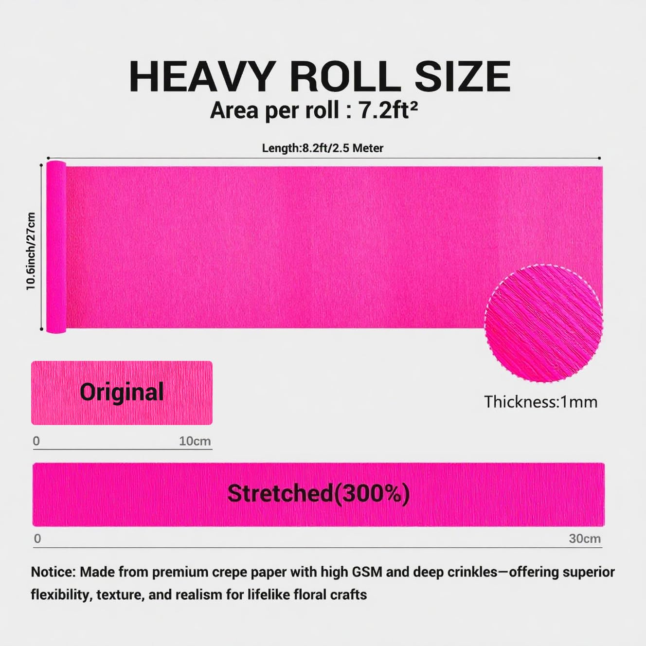 Heavy Crepe Paper for Flower Making, DIY Crafts | Italian-Quality Crepe Paper with 300% Stretch | Papel Crepe de Colores Paquete