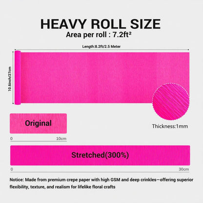 Heavy Crepe Paper for Flower Making, DIY Crafts | Italian-Quality Crepe Paper with 300% Stretch | Papel Crepe de Colores Paquete