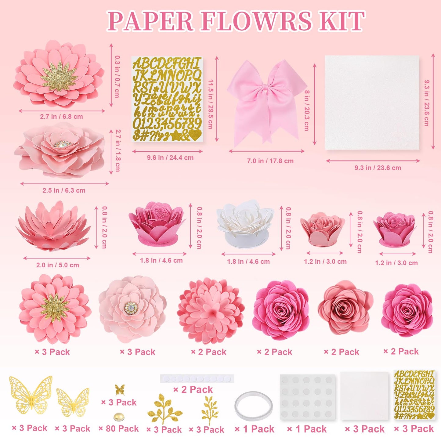 Mverse Graduation Cap Decorations Kit 2026-3D Paper Flowers & Gold Butterflies for Grad Cap Topper - DIY Flower Stickers, Glitter Letters & Pearls for Crafts & Shadow Box (Pink)