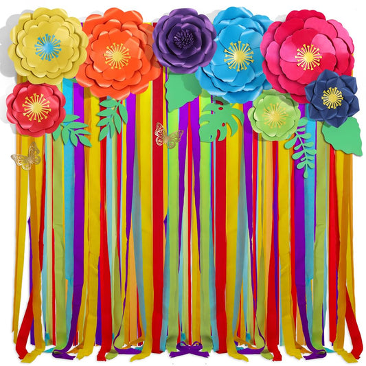 Mverse 3D Purple Roses Artificial Flowers, Giant Paper Flowers Decorations for Wall, Leaves Wall Decor, Elegant Butterfly Stickers Decor Nursery, Party Backdrop, Baby Shower Décor (14 Piece)