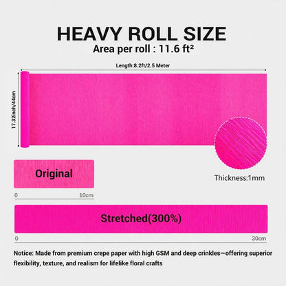 Heavy Crepe Paper for Flower Making, DIY Crafts | Italian-Quality Crepe Paper with 300% Stretch | Papel Crepe de Colores Paquete
