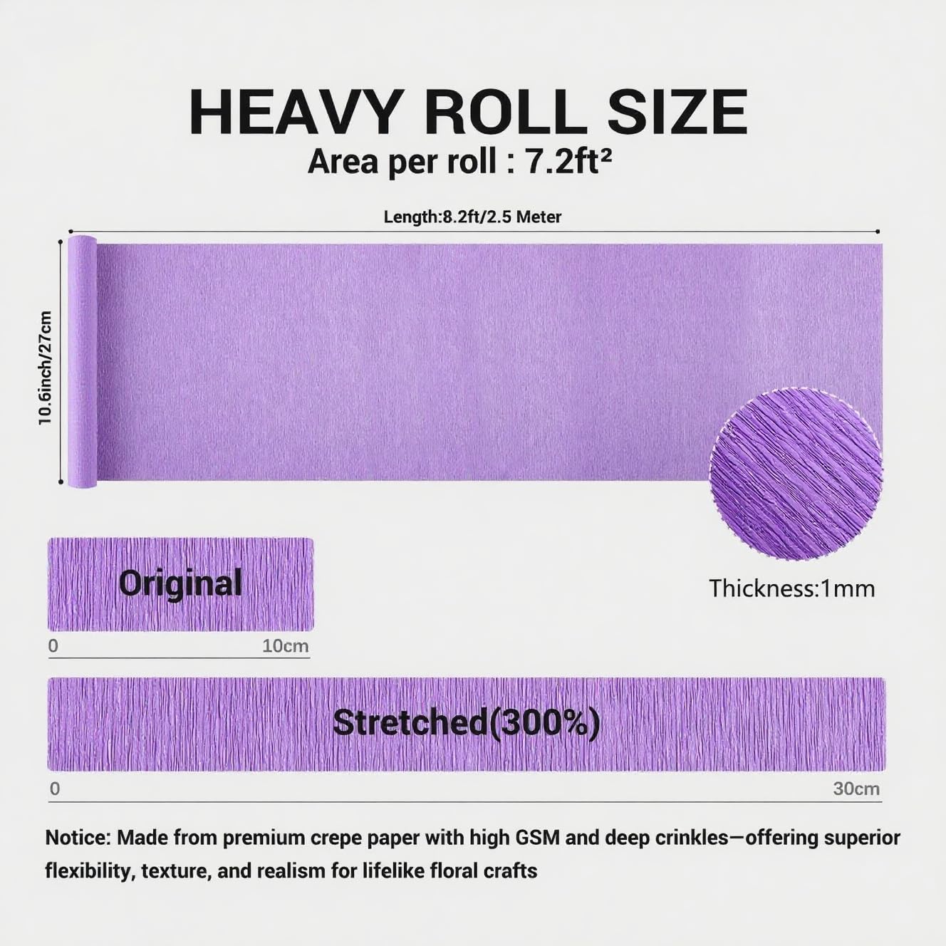 Heavy Crepe Paper for Flower Making, DIY Crafts | Italian-Quality Crepe Paper with 300% Stretch | Papel Crepe de Colores Paquete
