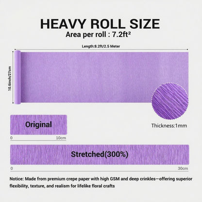 Heavy Crepe Paper for Flower Making, DIY Crafts | Italian-Quality Crepe Paper with 300% Stretch | Papel Crepe de Colores Paquete