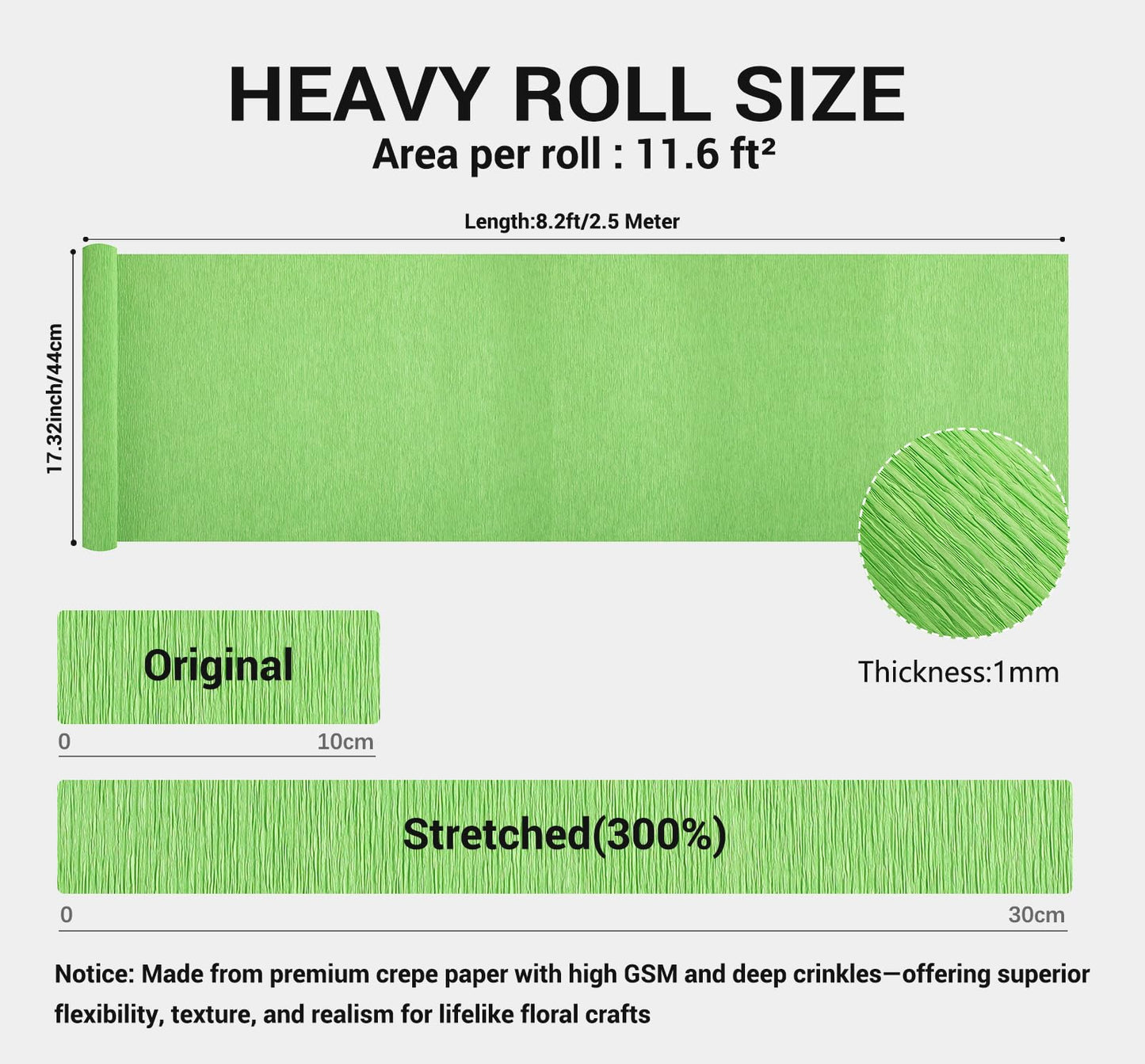 Heavy Crepe Paper for Flower Making, DIY Crafts | Italian-Quality Crepe Paper with 300% Stretch | Papel Crepe de Colores Paquete