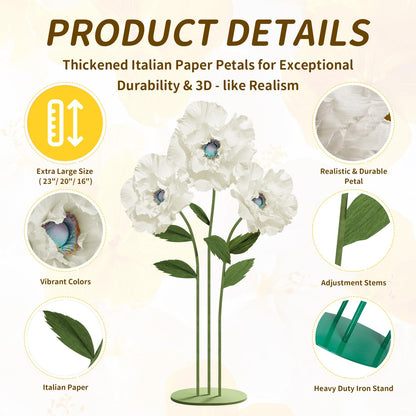 Mverse Giant Standing Flowers with Heavy Duty Base, 5-7ft Life Size Artificial Paper Dasiy Decorations for Wedding Backdrop, Nursery Wall Decor & Luxury Party Photo Booth Props (White)