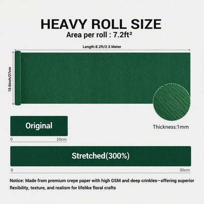 Heavy Crepe Paper for Flower Making, DIY Crafts | Italian-Quality Crepe Paper with 300% Stretch | Papel Crepe de Colores Paquete