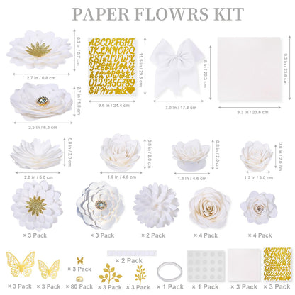 Mverse Graduation Cap Decorations Kit 2026-3D Paper Flowers & Gold Butterflies for Grad Cap Topper - DIY Flower Stickers, Glitter Letters & Pearls for Crafts & Shadow Box (Pink)