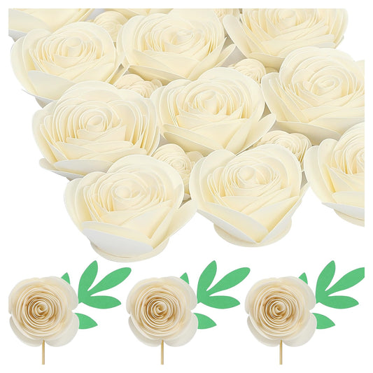 Mverse 3D Mini White Roses Artificial Flowers, Mini Paper Flowers Decorations for Custom Shadow Box Frame, Handmade Crafts DIY Gift (18 Pieces, Milky)