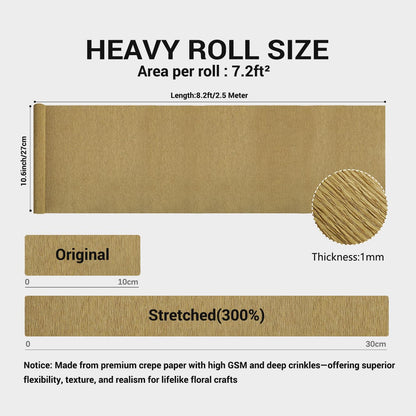 Heavy Crepe Paper for Flower Making, DIY Crafts | Italian-Quality Crepe Paper with 300% Stretch | Papel Crepe de Colores Paquete