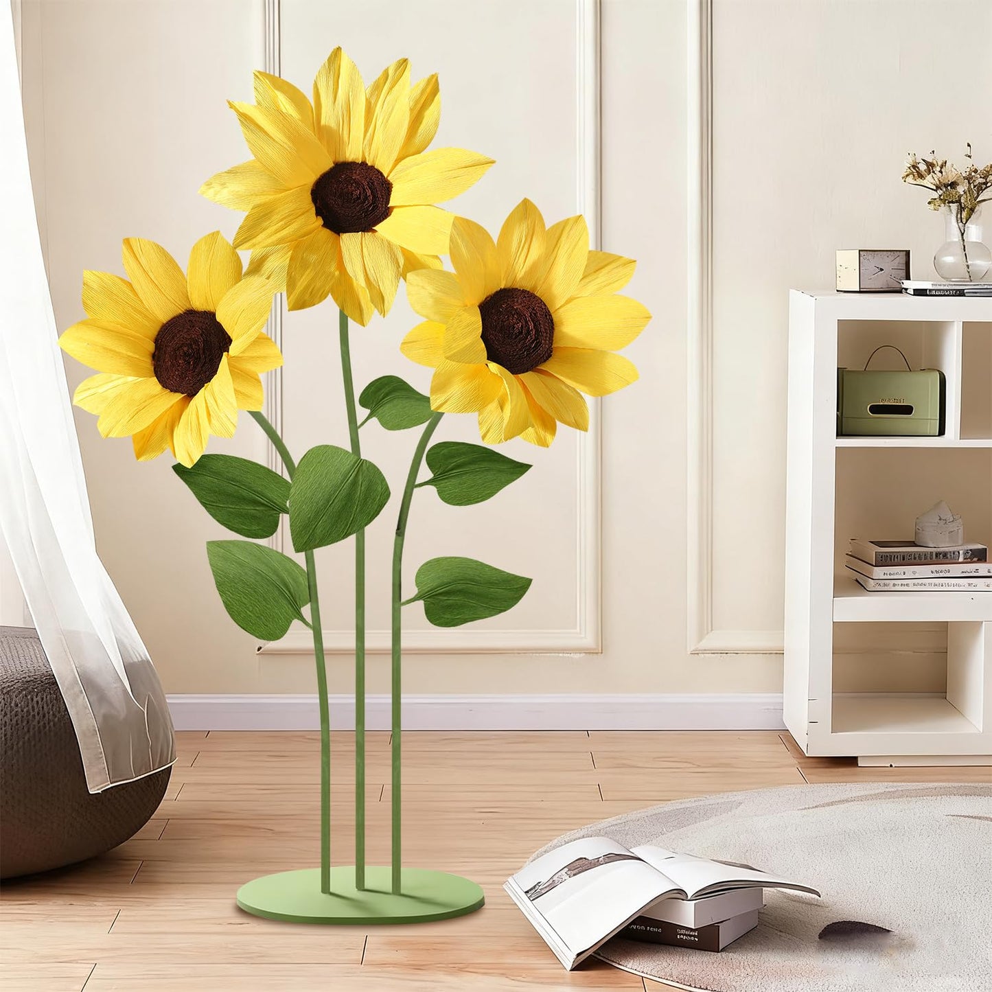 Mverse Giant Standing Flowers with Heavy Duty Base, 5-7ft Life Size Artificial Paper Dasiy Decorations for Wedding Backdrop, Nursery Wall Decor & Luxury Party Photo Booth Props (White)