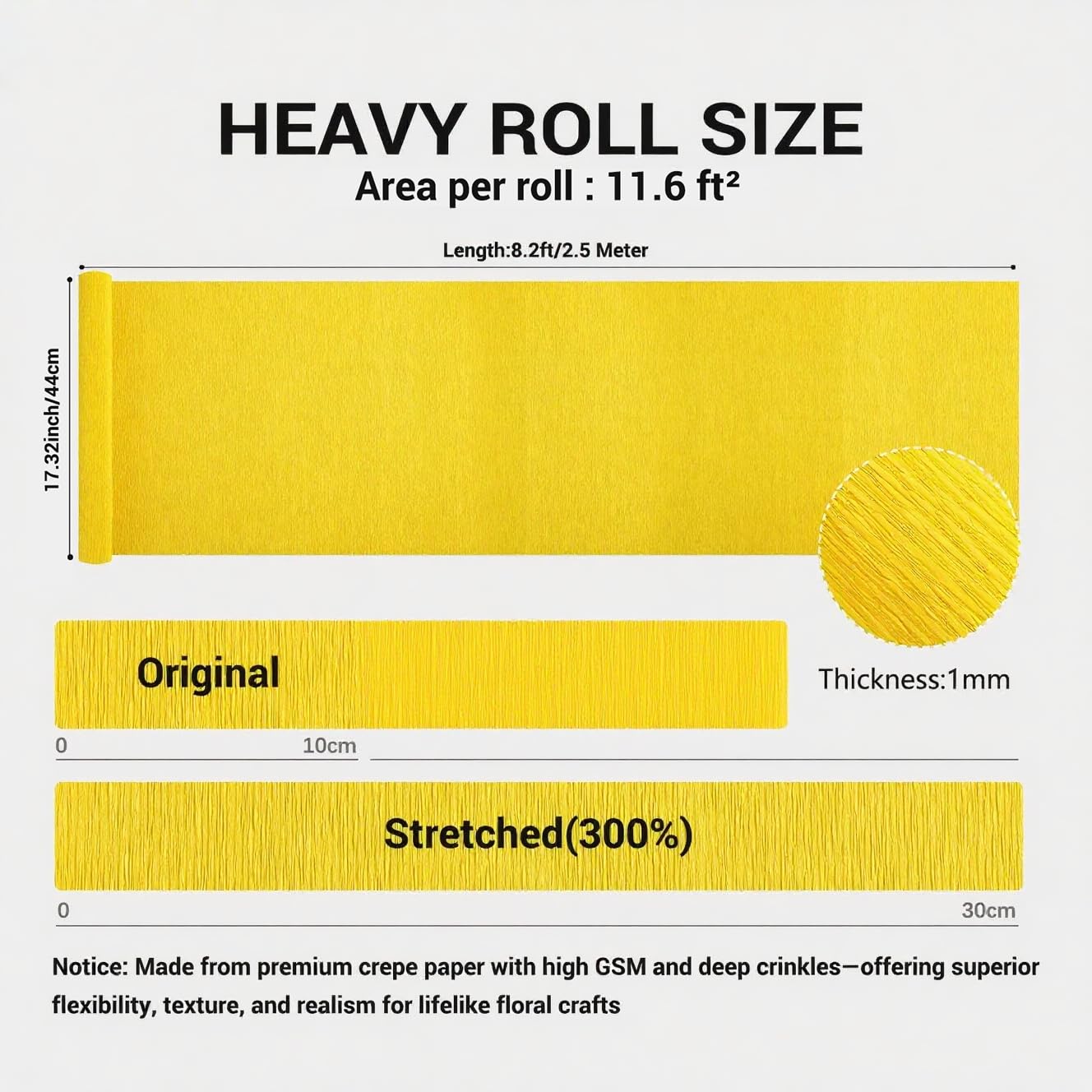 Heavy Crepe Paper for Flower Making, DIY Crafts | Italian-Quality Crepe Paper with 300% Stretch | Papel Crepe de Colores Paquete