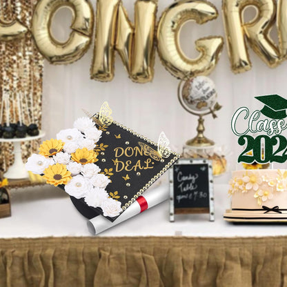 Mverse Graduation Cap Decorations Kit 2026-3D Paper Flowers & Gold Butterflies for Grad Cap Topper - DIY Flower Stickers, Glitter Letters & Pearls for Crafts & Shadow Box (Pink)